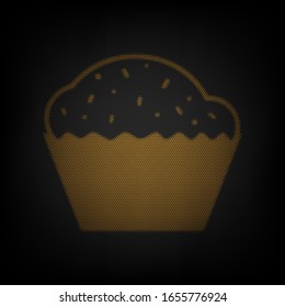 Cupcake sign. Icon as grid of small orange light bulb in darkness. Illustration.