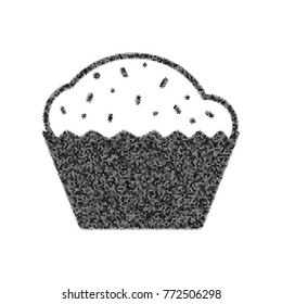 Cupcake sign. Vector. Black icon from many ovelapping circles with random opacity on white background. Noisy. Isolated.