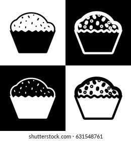 Cupcake sign. Vector. Black and white icons and line icon on chess board.