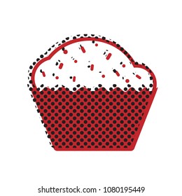 Cupcake sign. Vector. Brown icon with shifted black circle pattern as duplicate at white background. Isolated.
