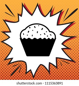Cupcake sign. Vector. Comics style icon on pop-art background.