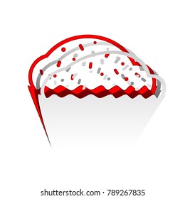 Cupcake sign. Vector. Detachable paper icon with red body stock. Isolated.