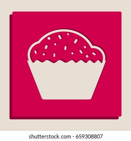 Cupcake sign. Vector. Grayscale version of Popart-style icon.