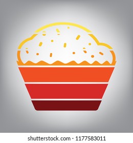 Cupcake sign. Vector. Horizontally sliced icon with colors from sunny gradient in gray background.