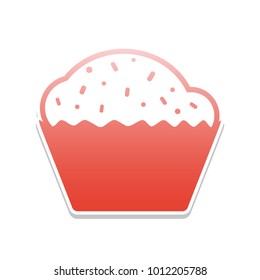 Cupcake sign. Vector. Reddish icon with white and gray shadow on white background. Isolated.