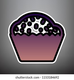 Cupcake sign. Vector. Violet gradient icon with black and white linear edges at gray background.