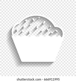 Cupcake sign. Vector. White icon with soft shadow on transparent background.