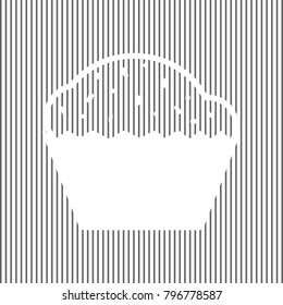 Cupcake sign. Vector. White icon on grayish striped background. Optical illusion.