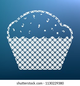 Cupcake sign. Vector. White textured icon at lapis lazuli gradient background.