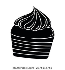 Cupcake silhouette. Black silhouette Cupcake. Cupcake isolated on white background. hand drawn Cupcake design. vector illustration. Muffin silhouette. decorated with cherry, blackberry, mint, candle.