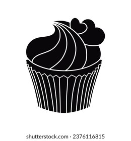 Cupcake silhouette. Black silhouette Cupcake. Cupcake isolated on white background. hand drawn Cupcake design. vector illustration. Muffin silhouette. decorated with cherry, blackberry, mint, candle.