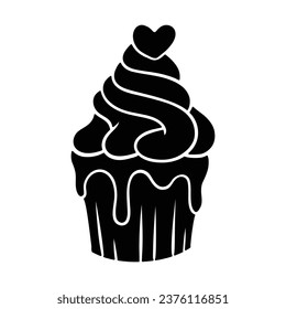 Cupcake silhouette. Black silhouette Cupcake. Cupcake isolated on white background. hand drawn Cupcake design. vector illustration. Muffin silhouette. decorated with cherry, blackberry, mint, candle.