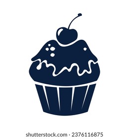 Cupcake silhouette. Black silhouette Cupcake. Cupcake isolated on white background. hand drawn Cupcake design. vector illustration. Muffin silhouette. decorated with cherry, blackberry, mint, candle.