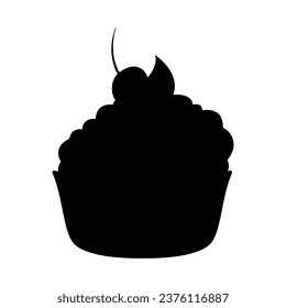 Cupcake silhouette. Black silhouette Cupcake. Cupcake isolated on white background. hand drawn Cupcake design. vector illustration. Muffin silhouette. decorated with cherry, blackberry, mint, candle.