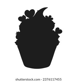 Cupcake silhouette. Black silhouette Cupcake. Cupcake isolated on white background. hand drawn Cupcake design. vector illustration. Muffin silhouette. decorated with cherry, blackberry, mint, candle.