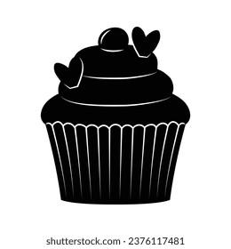 Cupcake silhouette. Black silhouette Cupcake. Cupcake isolated on white background. hand drawn Cupcake design. vector illustration. Muffin silhouette. decorated with cherry, blackberry, mint, candle.