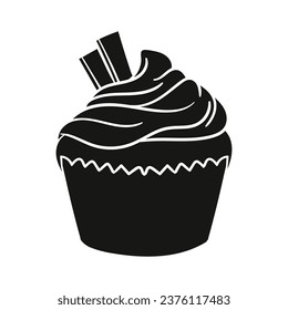 Cupcake silhouette. Black silhouette Cupcake. Cupcake isolated on white background. hand drawn Cupcake design. vector illustration. Muffin silhouette. decorated with cherry, blackberry, mint, candle.