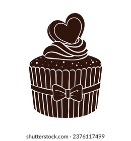 Cupcake silhouette. Black silhouette Cupcake. Cupcake isolated on white background. hand drawn Cupcake design. vector illustration. Muffin silhouette. decorated with cherry, blackberry, mint, candle.