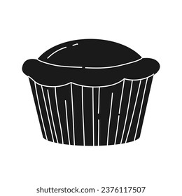 Cupcake silhouette. Black silhouette Cupcake. Cupcake isolated on white background. hand drawn Cupcake design. vector illustration. Muffin silhouette. decorated with cherry, blackberry, mint, candle.