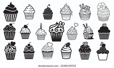 Cupcake Silhouette bundle, Cupcake icon Set.