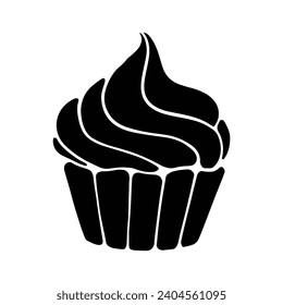 Cupcake Silhouette Design. Cupcake Cartoon Illustration In Black Color