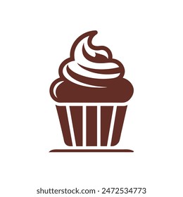 Cupcake Silhouette with Frosting and Sprinkles Vector Illustration.