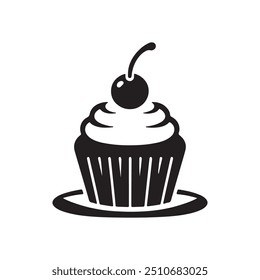 Icono de la silueta de la magdalena, logotipo del muffin. Símbolo abstracto de la comida, Ilustración vectorial aislada en el fondo blanco. Se puede utilizar como icono, signo o símbolo - silueta de cupcake