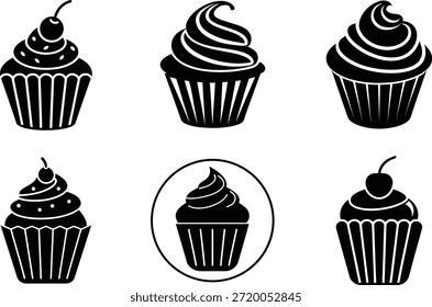 Ícone de silhueta de cupcake com cereja em punho