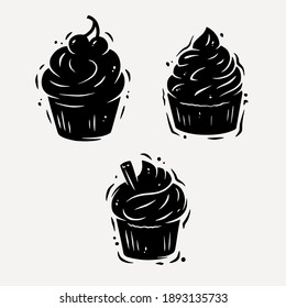 Cupcake silhouette illustration, cream cake muffin birthday dessert