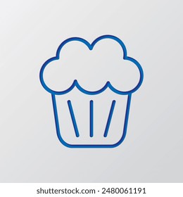 Cupcake simple icon vector. Flat design. Paper cut design. Cutted blue symbol with shadow. Gray background.ai