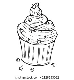 Cupcake sketch hand drawn. Vector illustration of a cake. 