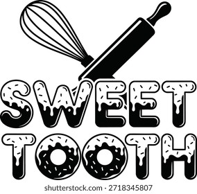 Cupcake skull sweet tooth vector illustration dessert food typography bakery gothic concept isolated black on transparent design for sugar lovers and funny print