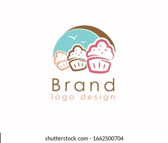 Cupcake Sky Logo Design . Illustration des Kuchens mit der Himmelsform. geeignet für Süßigkeiten, Desserts-Shop