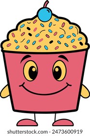 cupcake with a smiling face, cute sticker design