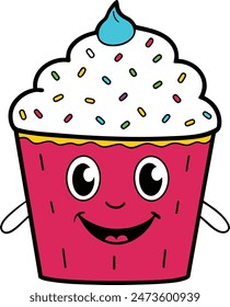 cupcake with a smiling face, cute sticker design