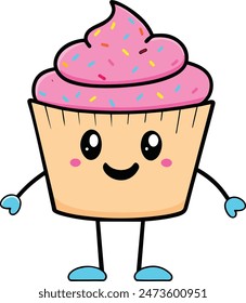 cupcake with a smiling face, cute sticker design