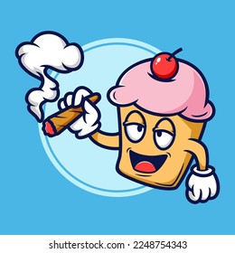 Cupcake smoking weed cartoon character, cupcake cartoon illustration