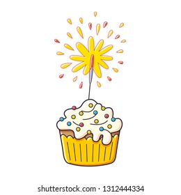 Cupcake with sparkler isolated