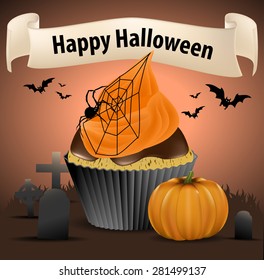 Cupcake with spider for Halloween.