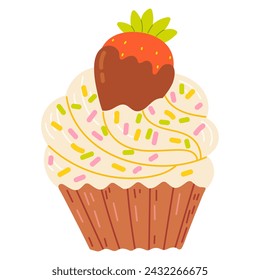 Cupcake with spinkles decoration illustration. Vector illustration