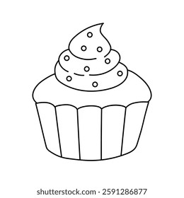 Cupcake with sprinkles illustration vector. Sweet love bite cupcake clipart. Cupcake coloring page for valentine day theme. Valentine cupcake and sweet dessert clipart, icon vector.