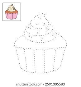 Cupcake with sprinkles illustration vector. Sweet love bite cupcake clipart. Cupcake coloring page for valentine day theme. Valentine cupcake and sweet dessert clipart, icon vector.