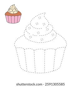 Cupcake with sprinkles illustration vector. Sweet love bite cupcake clipart. Cupcake coloring page for valentine day theme. Valentine cupcake and sweet dessert clipart, icon vector.