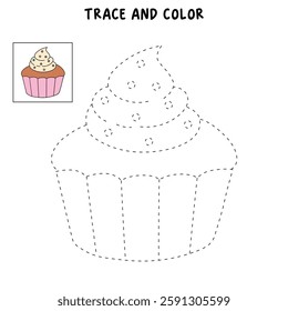 Cupcake with sprinkles illustration vector. Sweet love bite cupcake clipart. Cupcake coloring page for valentine day theme. Valentine cupcake and sweet dessert clipart, icon vector.