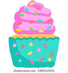 cupcake with sprinkles line art doodle