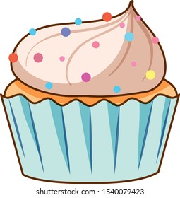 Cupcake with sprinkles on white background illustration