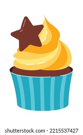 Cupcake with a star flat illustration