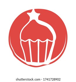 cupcake with star usa for 4 of july block style vector illustration design