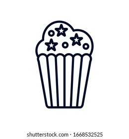 Cupcake with stars line style icon design, Muffin dessert sweet bakery sugar pastry and food theme Vector illustration