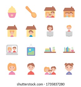 cupcake and Stay home icon set over white background, flat style, vector illustration